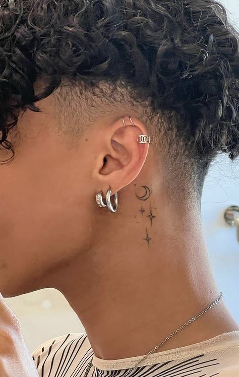 Neck Tattoo Ideas, Tattoo Font For Men, Small Neck Tattoos, Behind Ear Tattoos, Side Neck Tattoo, Neck Tattoos Women, Back Of Neck Tattoo, Neck Tattoo For Guys, Petite Tattoos