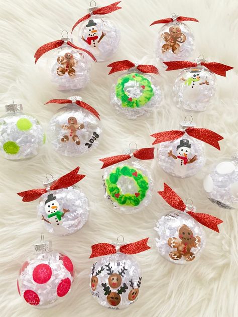 Teacher Gifts: DIY Christmas Hand-Painted Clear Plastic Ornaments Diy Kids Clear Ornaments, Plastic Round Ornament Ideas, Preschool Clear Ornament Craft, Hand Painted Plastic Ornaments, Class Ornaments Diy, Homemade Ornaments For Teachers, Homemade Clear Ornaments, Painted Plastic Ornaments, Plastic Clear Ornament Ideas