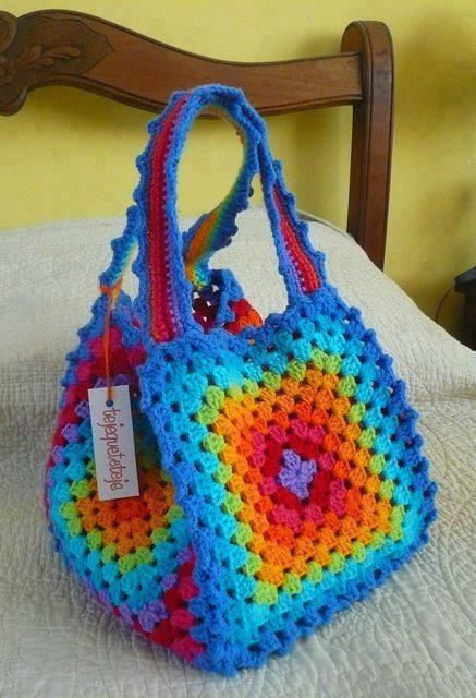 Granny Square Bag Rainbow Bag, Crochet Bag Pattern Free, Bag Pattern Free, Granny Square Bag, Crochet Granny Square Blanket, Stil Boho, Crochet Bags Purses, Granny Square Crochet Pattern, Crochet Tote