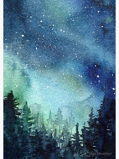 Northern Lights Watercolor, Aurora Borealis Painting, Aurora Northern Lights, Art Galaxie, Nebula Painting, Watercolor Night Sky, Galaxy Watercolor, Northern Lights Painting, Galaxy Nebula