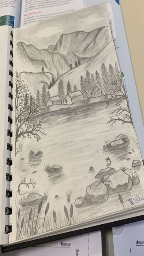 Creative Nature Drawings, Pencil Sketch Ideas Creative Beautiful, Nature Related Drawings, Drawing Nature Ideas, Nature Drawing Ideas, Drawing Scenery, Abstract Pencil Drawings, Whimsical Art Journal, Nature Art Drawings