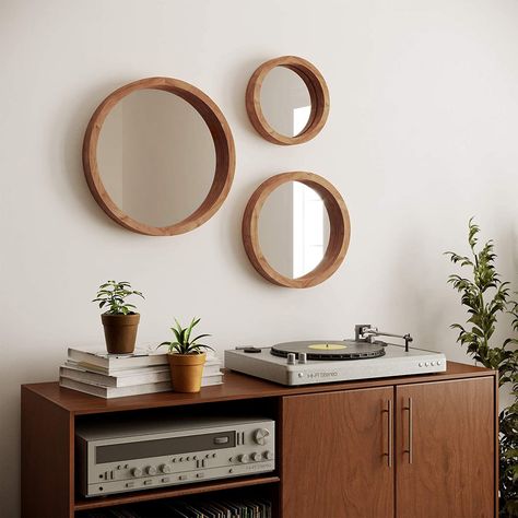 Wall Mirrors Decor Ideas, Mirror Wall Decor Living Room Modern, Wall Mirror Decor Living Room, Round Wall Mirrors, Round Wood Mirror, Farmhouse Wall Mirrors, Mirror Decor Ideas, Mirror Decor Living Room, Mirror Gallery Wall