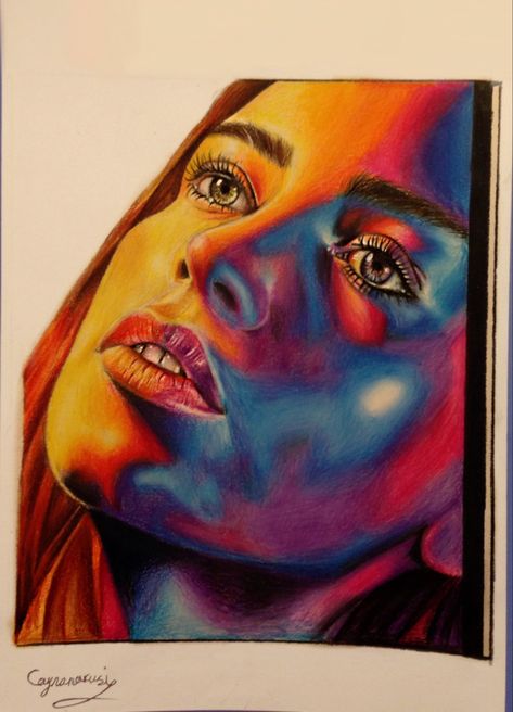 Colour Pencil Drawing Portraits, Monochromatic Art, Drawing People Faces, Fantasy Portraits, Color Pencil Drawing, Colorful Drawings, Face Art, Pencil Drawing, Drawing People