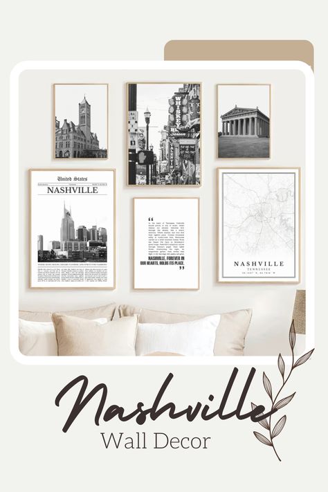 Capture the Essence of Nashville with this 6-Piece Wall Art Set, Including Map and Poem Prints Nashville Condo Decor, Nashville Inspired Decor, Nashville Wall Art, Nashville Decor, Nashville Apartment, Nashville Map, City Collage, Condo Decorating, Wall Art Posters