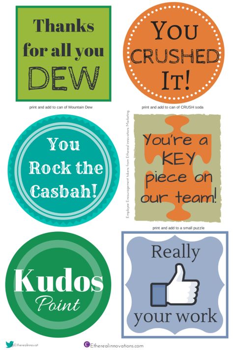 Employee engagement gifts | Appreciation badges | coworker ideas | Encourage your team | More free printables on blog Employee Encouragement, Customer Service Week, Team Appreciation, Incentives For Employees, Team Motivation, Reward And Recognition, Volunteer Appreciation, How To Motivate Employees, Employee Recognition