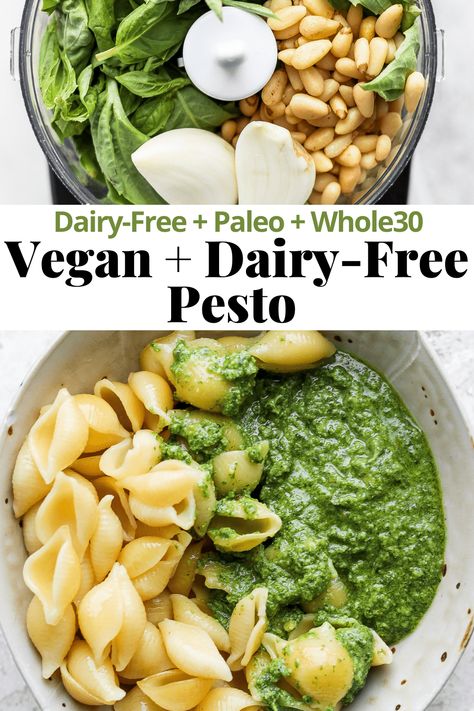 Easy Vegan Pesto, Easy Pesto Recipe, Vegan Pesto Sauce, Paleo Pesto, Vegan Pesto Recipe, Nut Free Pesto, Wooden Skillet, Gluten Free Pesto, Dairy Free Pesto