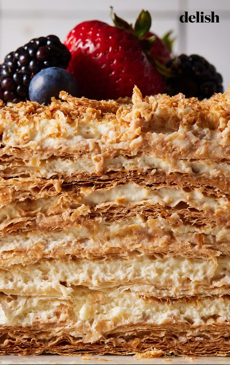 Napoleon Dessert, Icebox Cakes, Vanilla Pastry Cream, Napoleon Cake, Puff Pastry Cream Puffs, Fourth Of July Cakes, Layered Dessert, Buttery Shortbread Cookies, Layered Desserts