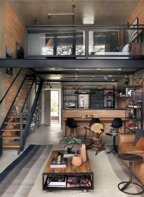 Loft Apartment Decorating, Industrial Loft Design, Loft House Design, Apartment Loft, Industrial Home Design, Tiny House Interior Design, Loft Interior Design, Loft Interiors, Industrial Interior Design