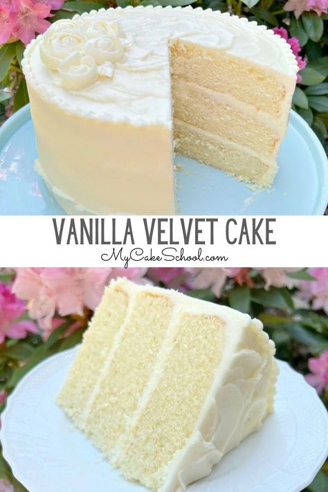 Vanilla Velvet Cake | My Cake School Velvet Cake Recipes, Cake Aesthetic, Torte Cupcake, White Frosting, Vanilla Cake Recipe, Cake Recipes From Scratch, Velvet Cake, Homemade Cakes, Let Them Eat Cake