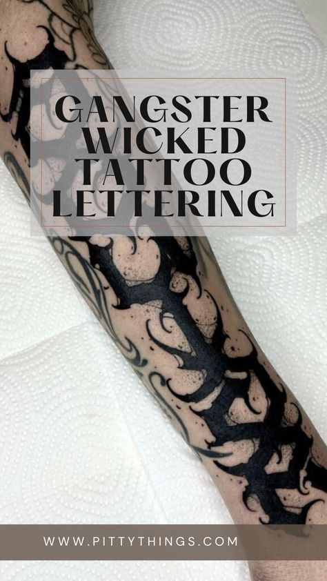 How to find the Best Gangster Wicked Tattoo Lettering Designs Gothic Script Tattoo, Dark Lettering Tattoo Fonts, Gangster Lettering, Chicano Lettering Tattoo, Chicano Tattoos Gangsters, Gangster Letters, Dark Lettering Tattoo, Gangster Fonts, Tattoo Writing Styles