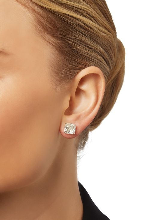 PAIR OF DIAMOND STUDS  Set with two cushion-cut diamonds each weighing 5.02 carats. Large Diamond Earrings, Diamond Ear Rings Studs, Real Diamond Earrings Studs, Solitaire Earrings Studs, Cushion Cut Diamond Earrings, Diamond Wedding Earrings, 1 Carat Diamond Earrings, Diamond Earrings Stud, Square Diamond Studs