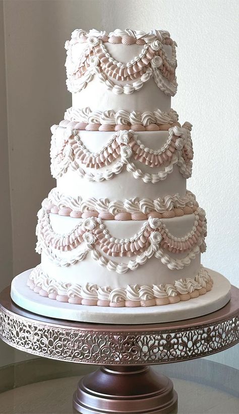 50 Lambeth Cake Ideas for Masterful Cake Decorating : Pale Pink & White Two Tiers Pink Lambeth Cake, Fancy Cake Designs, Lambeth Cakes, Lambeth Cake, Cake Styling, Victorian Cakes, Patty Cakes, Bolo Vintage, Tiered Cakes Birthday