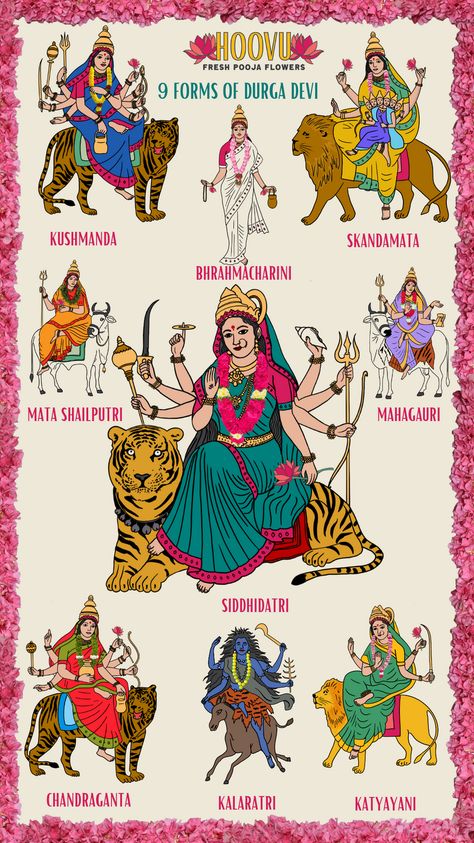 Nava Durga Painting, Nava Durga Images, Navaratri Durga Images, Navratri Painting, Pooja Flowers, Navratri Art, Navaratri Images, Nava Durga, Durga Maa Pictures