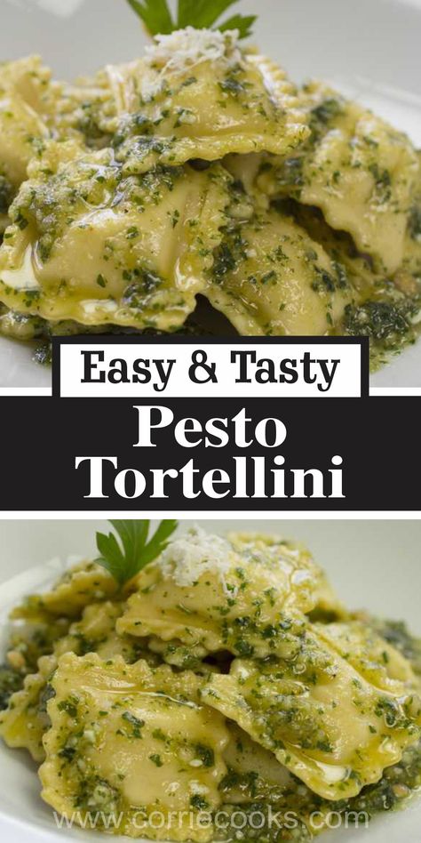 Cheese Ravioli With Pesto Sauce, Pesto Pasta Tortellini, Cheese Tortellini With Pesto Sauce, Tortellini With Pesto Sauce, Tortellini And Pesto Recipes, Pesto And Tortellini, Cheese Tortellini Pesto, Ravioli Pesto Recipe, Pesto Alfredo Tortellini