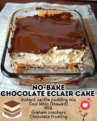 No bake Chocolate Eclair Cake Chocolate Eclair Pie, No Bake Chocolate Eclair Cake, No Bake Chocolate Eclair, Chocolate Eclair Dessert, No Bake Eclair Cake, Eclairs Dessert, Eclair Cake Recipes, Chocolate Eclair Cake, Heavenly Recipes