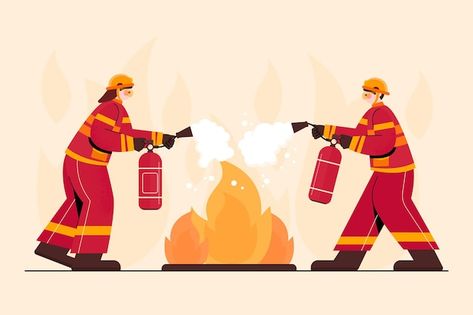 Hand drawn firefighters putting out a fi... | Free Vector #Freepik #freevector #cartoon #fire #hand-drawn #flame Fire Safety Poster, Firefighter Equipment, Thank You Poster, Fire Horse, Fire Drawing, Protection Logo, Safety Posters, Infographic Poster, Logo Set