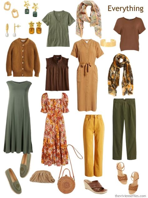 Warm Autumn Outfits For Spring, Autumn Color Palette Summer Outfits, Stylish Boho Outfits, True Autumn Summer Capsule Wardrobe, Earthy Tones Outfit Color Combos, Deep Autumn Spring Capsule, Warm Autumn Outfits Capsule Wardrobe, Autumn Summer Outfits, Warm Autumn Palette Outfits