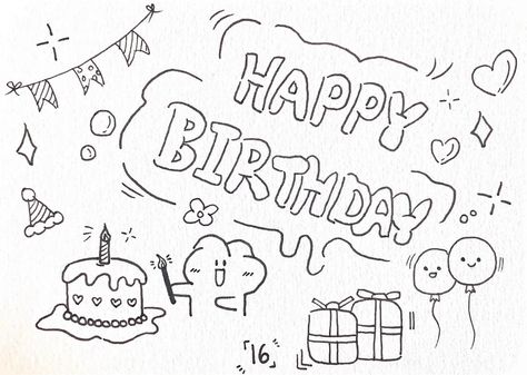 Happy Birthday Template Drawing, B Day Drawing, Cute Bday Drawings, Hbd Card Design, Cute Ways To Write Happy Birthday, Birthday Doodles Aesthetic, Happy Birthday Sketch Drawing, Happy Birthday Fonts Hand Drawn, Bday Doodles