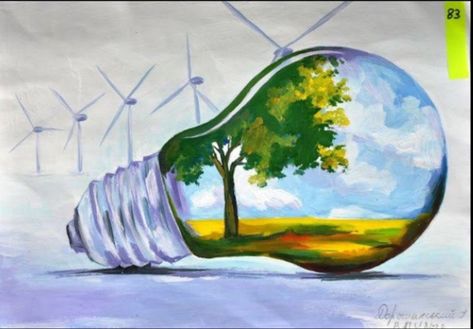 Green Energy, Clean Energy Sustainability Drawing, Save Electricity Poster, Save Energy Paintings, Energy Conservation Poster, Save Energy Poster, Electricity Art, Energy Artwork, Save Water Poster Drawing, Drawing Of Girl