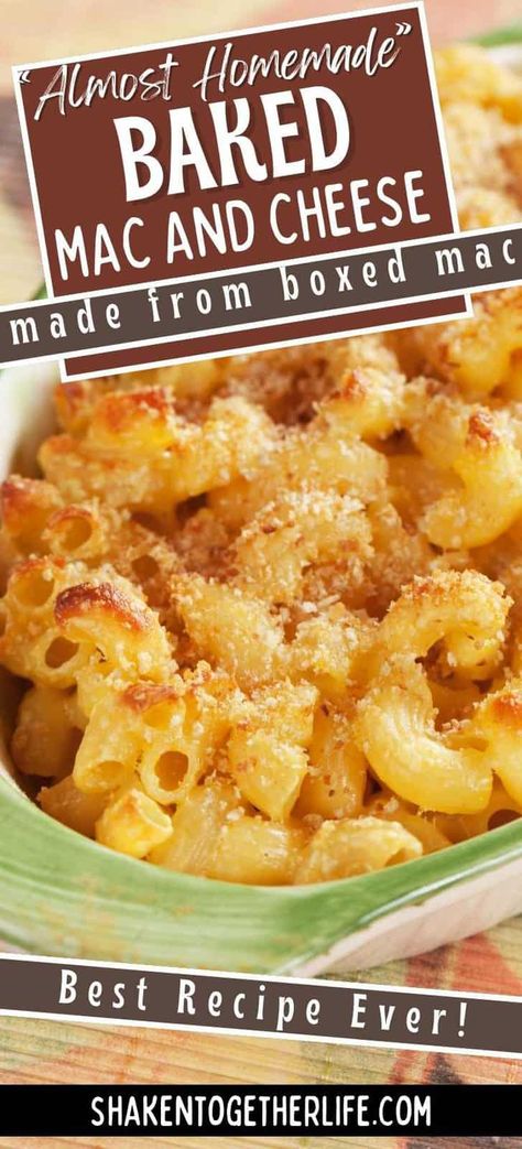 Baked Mac and Cheese from a box is the best of both worlds: a fast and convenient side dish that tastes homemade! Baked Box Mac And Cheese, Mac And Cheese Box Recipe, Box Mac And Cheese, Mac N Cheese Casserole, Oven Mac And Cheese, Velveeta Mac And Cheese, Kraft Mac N Cheese, Easy Mac N Cheese, Mac And Cheese Casserole