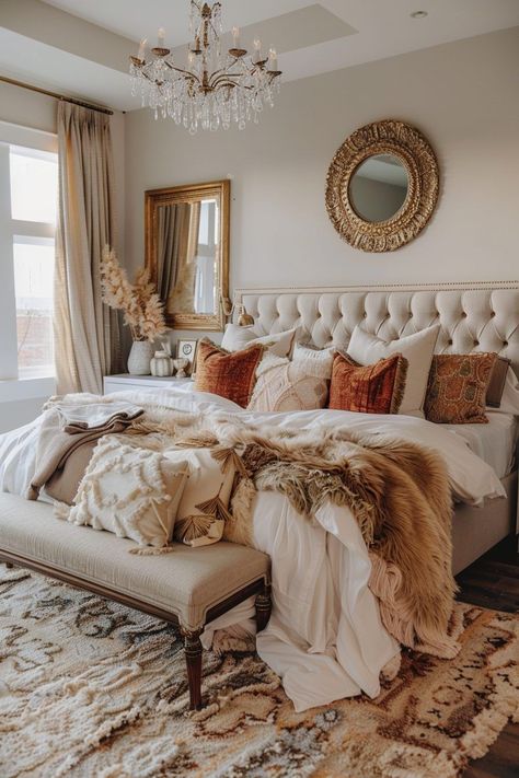 Luxury Boho Bedroom, Sumptuous Bedroom, Cute Rooms, Opulent Bedroom, Luxury Boho, Glamourous Bedroom, Bedroom Sanctuary, Small Space Interior Design, Luxe Bedroom