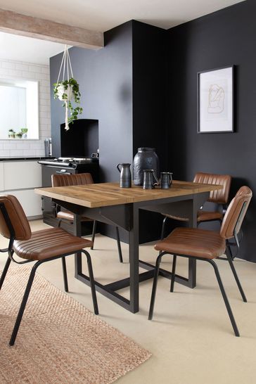 Dark Bronx Oak Effect 2 to 4 Seater Extending Dining Table Room With Black Walls, 4 Seater Dining Table, Dining Table Height, Round Dining Room Table, Dining Table In Living Room, Extending Dining Table, Small Dining Table, Table Height, Furniture Collections