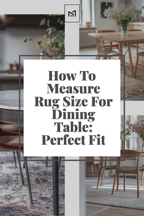 Discover how to measure rug size for your dining table to ensure a perfect fit. Learn the rule of thumb for selecting a rug that extends at least 24 inches beyond the table on all sides, allowing chairs to remain on the rug even when pulled out. This guide provides instructions on measuring your dining area and table, and tips on choosing a rug shape that complements your room's dimensions and furniture layout. Area Rug Size Guide Dining, Rug Size Guide Dining Room, Kitchen Table Rug Size Guide, Dining Room Table Rug Size, Dining Table Area Rug, Kitchen Table Area Rug, Size Rug For Dining Table, Dining Area Rug Ideas, How To Style A Round Dining Table