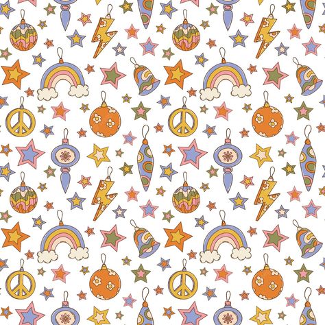 Premium Vector | Vector hippie christmas groovy seamless pattern with cartoon christmas tree toys on white background in retro style 1960s 1970s Retro Christmas Phone Wallpaper, Groovy Christmas Wallpaper, Hippie Christmas, Vintage Backgrounds, Christmas Tree Toys, Cartoon Christmas Tree, Christmas Phone Wallpaper, Cartoon Christmas, Christmas Tree Toy