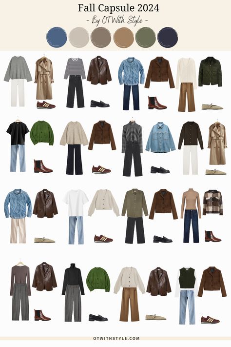 This autumn, I created a seasonal capsule wardrobe in a casual classic style, perfect for work and in a neutral colour palette. Find out how many outfit variations you can create from just 35 items and get some outfit inspiration for your winter wardrobe. Casual Capsule Wardrobe Winter 2024, Interchangeable Wardrobe For Women, Fall Classic Capsule Wardrobe, Work Autumn Outfits Women, Capsule Wardrobe For Soft Autumn, Capsule Wardrobe Looks, Classy Fall Capsule Wardrobe, Fall Basics 2024, Cool Toned Capsule Wardrobe