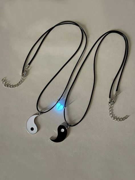 Free Returns ✓ Free Shipping✓. 2pcs Couple Yin Yang Pattern Glow In The Dark Love Magnetic Suction PU Leather Chain Charm Necklace For Valentine's Day Gift- Women Necklace Sets at SHEIN. Cute Couple Necklaces, Couple Chain, Best Friends Necklaces, Relationship Necklaces, Couple Accessories, Yin Yang Pattern, Matching Necklaces For Couples, Yin Yang Charm, Yin Yang Necklace