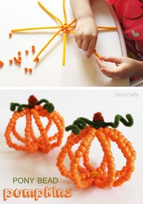 Need a fun Halloween kid craft? Make these cute pony bead pumpkins with your kids this fall. They will love stringing the beads on the pipe cleaner! Bead Pumpkins, Cute Pony, Easy Halloween Crafts, Kid Craft, Daycare Crafts, Fall Crafts For Kids, Halloween Crafts For Kids, Pumpkin Crafts, Thanksgiving Crafts