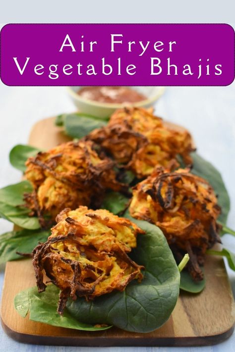 Air Fryer Vegetable Bhajis - Easy & Crispy Pakora Air Fryer Vegetable, Onion Bhaji Recipes, Air Fryer Recipes Indian, Cholesterol Friendly Recipes, Onion Bhajis, Air Fryer Cake Recipes, Vegetable Pakora, Indian Cuisine Recipes, Air Fryer Recipes Vegetarian