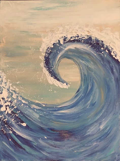 My First Wave painting, many more to come 😊 Acrylic Wave Painting, Ocean Wave Drawing, Waves Sketch, Wave Art Painting, Wave Photos, Sunrise Drawing, Canvas Aesthetic Painting, Painting Ideas On Canvas Aesthetic, Ocean Wave Painting