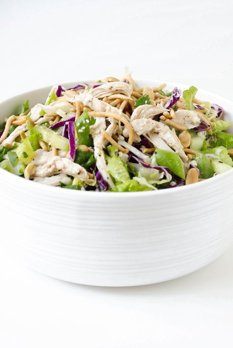 Easy Chinese Chicken Salad, Easy Chinese Chicken, Refreshing Dinner, Sesame Vinaigrette, Chinese Chicken Salad Recipe, Fried Wontons, Easy Chicken Salad, Chinese Chicken Salad, Poached Chicken