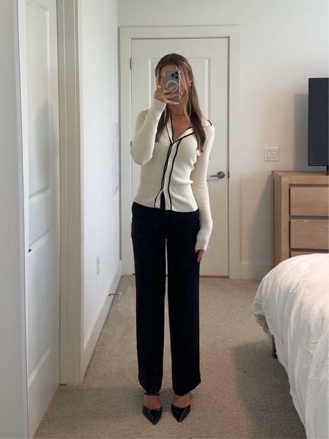 Contrast trims cardigan curated on LTK Simple Business Casual Outfits, Buisness Outfits, Fall Office Outfits, Business Casual Outfits Winter, Internship Outfit, Simple Work Outfits, Casual Office Attire, Elegant Work Outfits, Simple Casual Outfits