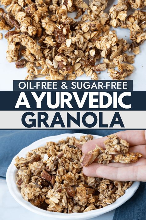 Ayurvedic Granola (Oil-free, Sugar-free) Sugar Free Granola Recipe, Sugar Free Granola, Canadian Recipes, Vegetarian Brunch, Granola Recipe Healthy, Raw Pumpkin Seeds, Ayurvedic Recipes, Grain Free Granola, Granola Healthy