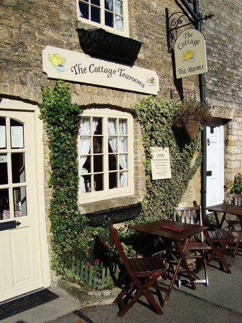 Cottage Tea Room, The Cotswolds, England. Hogsmeade Aesthetic, The Cotswolds England, Tea Shops, Cotswolds England, Tea Rooms, Shop Windows, Shop Fronts, English Tea, The Cotswolds