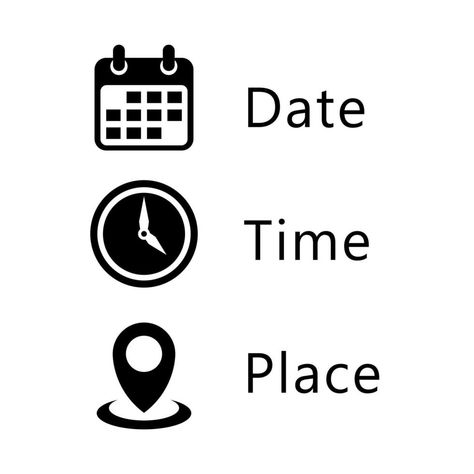 Date, Time, Address or Place Icons Symbol Www Logo, Address Icon, Event Poster Design Inspiration, Time Icon, Location Icon, Graphic Design Flyer, Online Logo Design, Graph Design, Event Poster Design