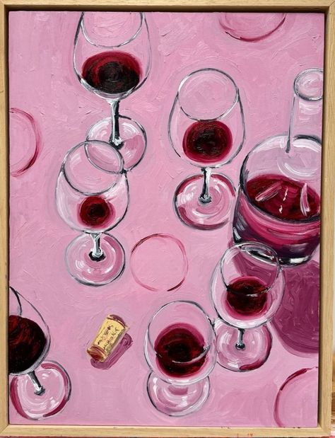 Wine Tasting Illustration, Cute Pink Prints, Red Wine Painting, Martini Painting Easy, Aesthetic Pictures For Room, Cool Simple Painting Ideas, Aesthetic Things To Paint Easy, Posters For Wall Bedroom Aesthetic, Wine Painting Ideas