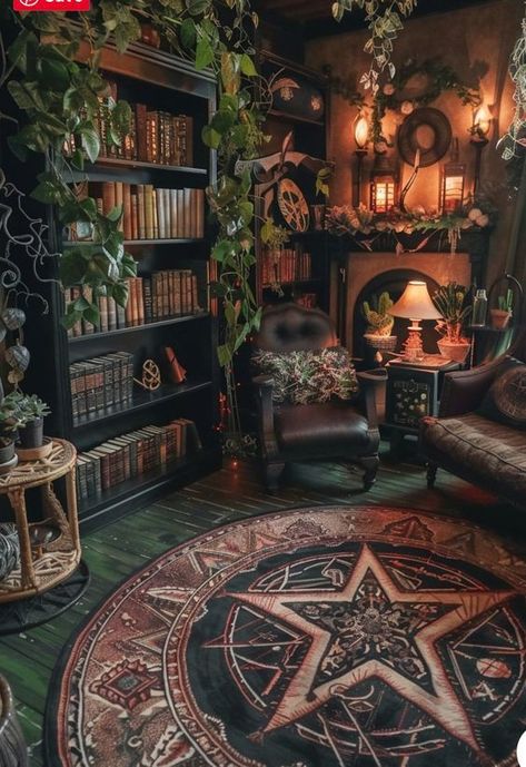 Witch Cottage Interior, Witchy Living Room, Witchy House, Witchy Room, Witch Room, Kitchen Ideas Dark Cabinets, Kitchen Ideas Dark, Dark Home Decor, Cottage Interior