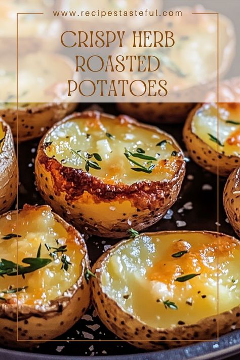 Deliciously crispy on the outside and tender on the inside, these herb-roasted baby potatoes are seasoned with aromatic herbs and spices, making them the perfect side dish for any meal. Roasted Potatoes Side Dish, Roasted Potato Rounds, Gem Potato Recipes, Petit Potatoes Recipe, Roasted Potato Seasoning, Mini Potato Recipe Ovens, Rosemary Potatoes Roasted, Roasted Mini Potatoes Oven, Roasted Potatoes And Mushrooms