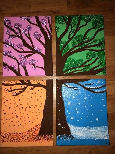 Art 2nd Grade, Four Seasons Tree, Four Seasons Art, Classe D'art, Fall Art Projects, Winter Crafts For Kids, Elementary Art Projects, Seasons Art, Preschool Art