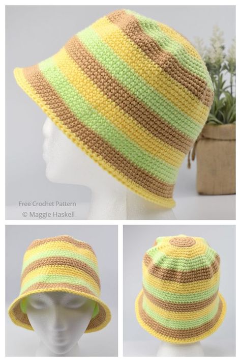 The Copacabana Bucket Hat Crochet Patterns Bucket Hat Pattern Free, Bucket Hat Pattern, Crochet Summer Hats, Beanie Hat Pattern, Crochet Sun Hat, Hat Patterns Free, Crochet Hat Free, Crochet Beanie Hat, Crochet Bucket