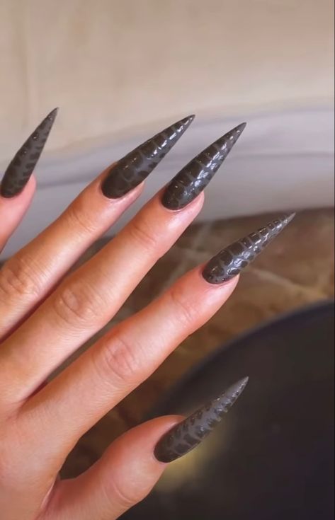 Winter Nail 2023, Crocodile Nails, Winter Nail Ideas, Kylie Nails, Nail 2023, Brown Acrylic Nails, Punk Nails, Long Nail Designs, Grunge Nails