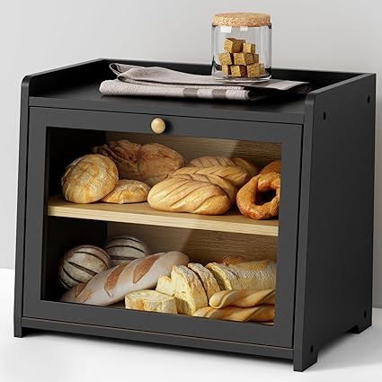 Farmhouse Bread Boxes, Kitchen Counter Storage, Black Bread, Bread Holder, Farmhouse Bread, Bread Container, Kitchen Counter Organization, Pantry Cupboard, Countertop Decor