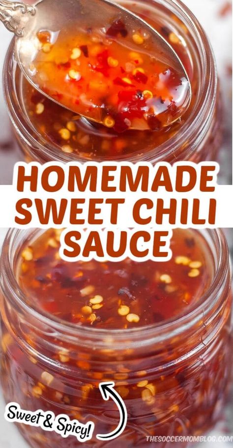 Homemade Sweet Chili Sauce, Sweet Chili Sauce Recipe, Chili Sauce Recipe, Homemade Sauce Recipes, Thai Sweet Chili Sauce, Homemade Condiments, Asian Sauce, Homemade Spices, Homemade Seasonings