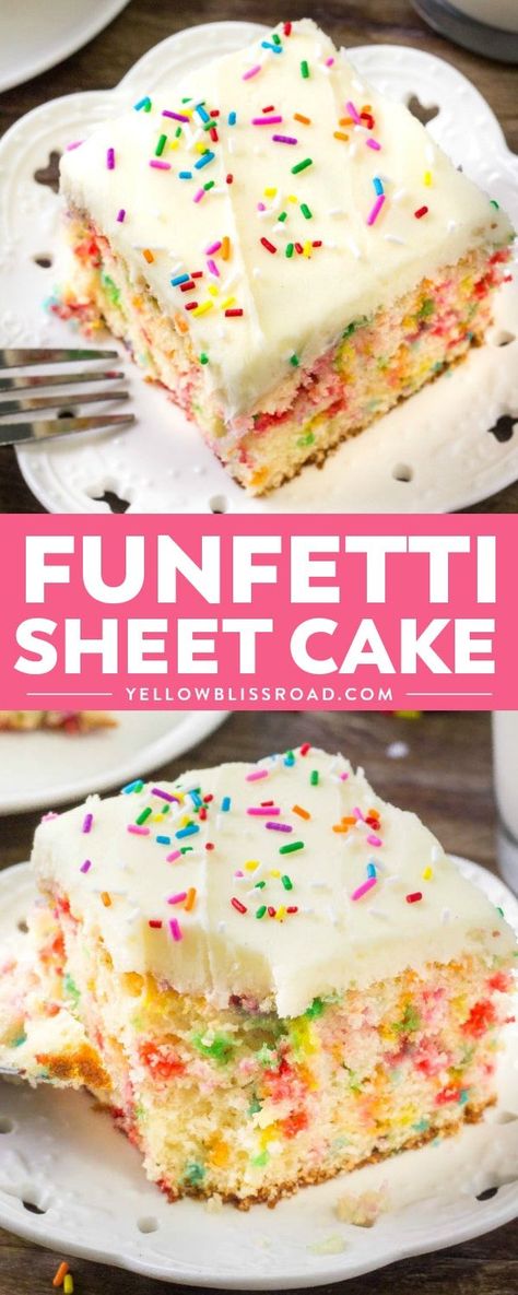 Funfetti Buttercream, Easy Funfetti Cake, Funfetti Sheet Cake, Funfetti Cake Mix Recipes, Funfetti Cake Recipe, Confetti Cake Recipes, Vanilla Sheet Cakes, Funfetti Cake Mix, Birthday Sheet Cakes