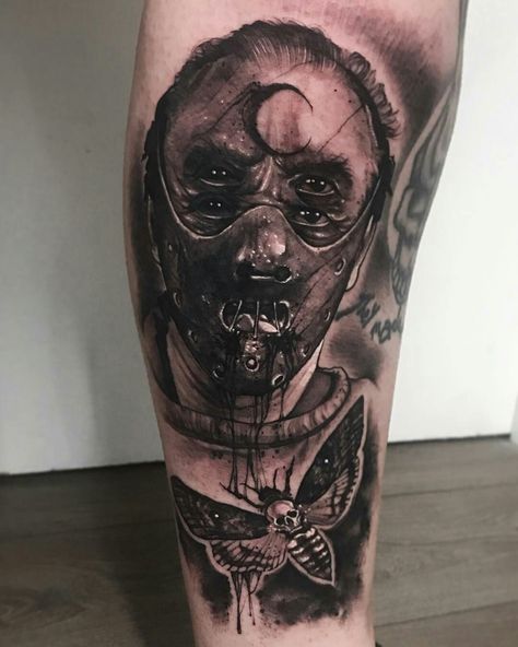 Anrijs Straume, Hannibal Tattoo, Dr Hannibal, Dr Hannibal Lecter, Tattoo Session, Horror Movie Tattoos, Clown Tattoo, Movie Tattoo, Movie Tattoos