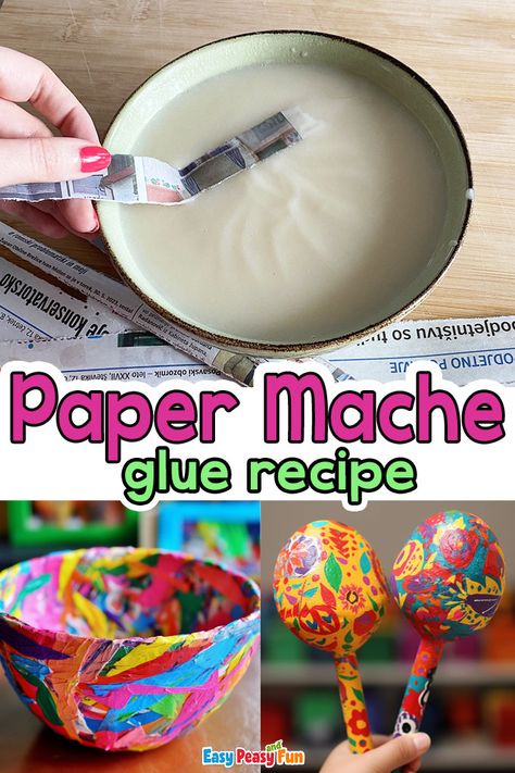 How to Make Paper Mache Glue Recipe and Tips - Easy Peasy and Fun Papier Mache Paste Recipe, Paper Glue Craft, Papier-mâché Glue Recipe, Preschool Paper Mache, Paper Mache Paste Recipe, Diy Pinata Paper Mache, Fun Paper Mache Projects, Papier Mache Recipe, Diy Paper Clay Recipe