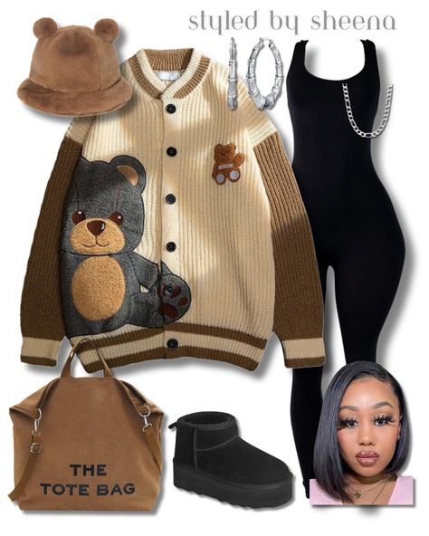 Cute Chill Outfits Black Women Winter, Black Girls Outfit Ideas Winter, Cute Outfits With Cardigans, Bear Outfit Aesthetic, Trendy Baddie Outfits, Amazon Winter Outfits, Winter Mom Outfits, Cardigan Outfit Fall, Amazon Fall Outfits